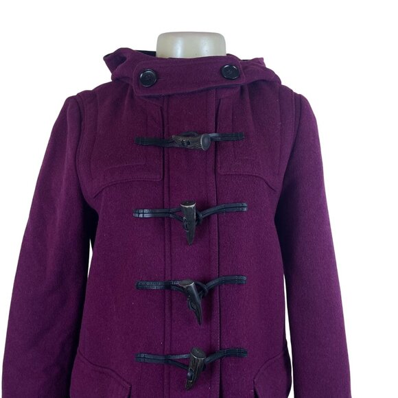 Women’s Magenta Plaid Wool Toggle Coat Hooded Classic Winter Size 8 - Picture 5 of 14